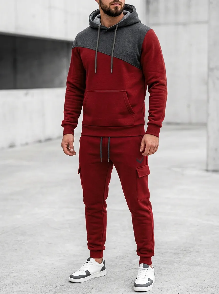 Men's Cargo Jogger Colorblock Sport Inspired Hoodie and Jogger Set
