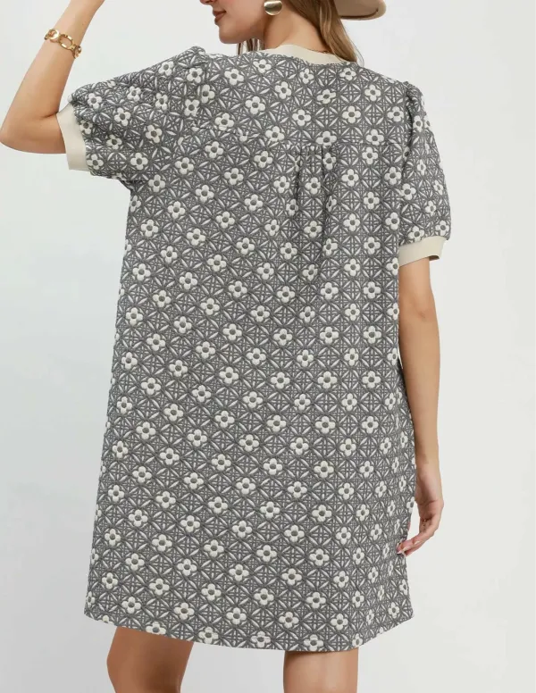 Floral Print Puff Sleeve Pocketed Mini Dress