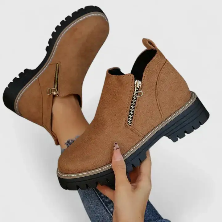 Pull On Buckle Strap Ankle Boots