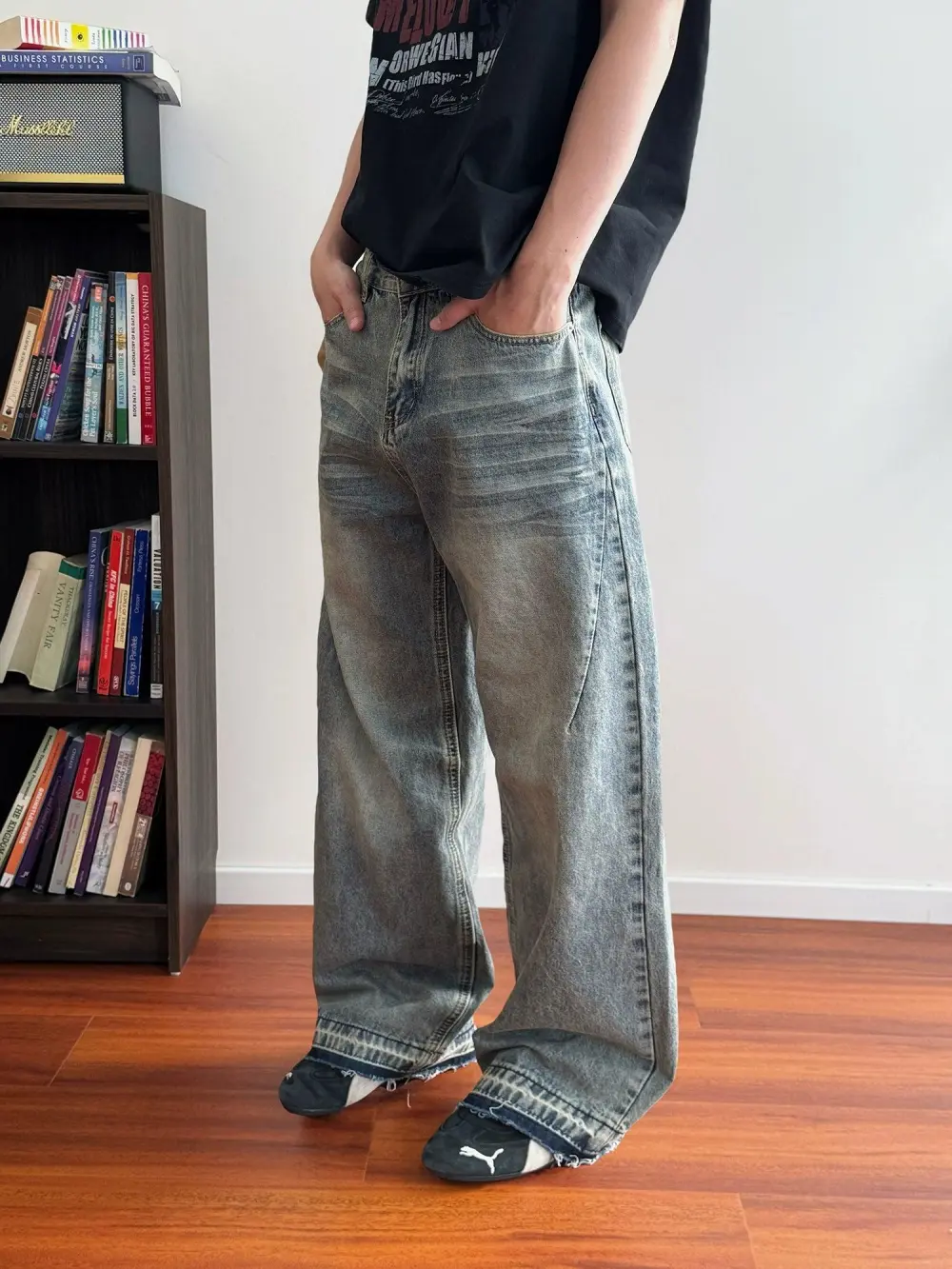 Faded Distressed Edge Jeans