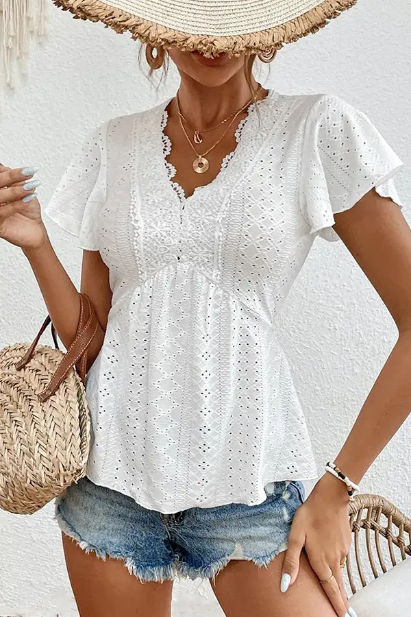 Patchwork V Neck Solid Casual Top