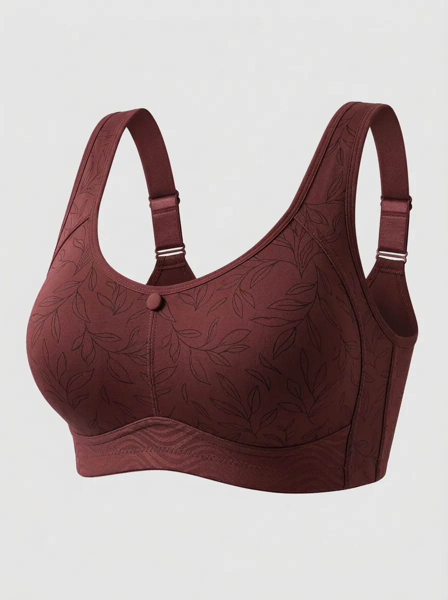 Women's Plus Size Sage Green Leaf Full-Coverage Textured Wireless Sports Bra