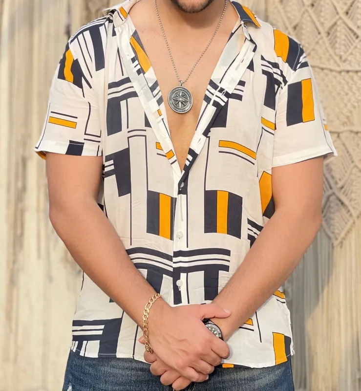 White Printed Rayon Shirt
