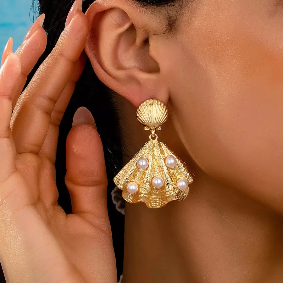 K Gold Plated Shell Pearl Drop Earrings