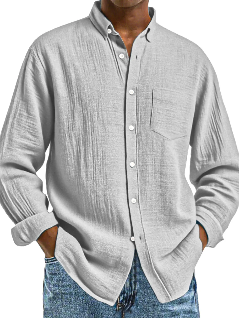 Structured Long Sleeve Button Front Shirt