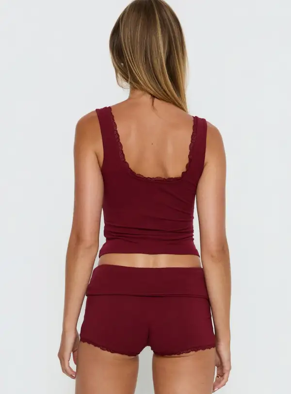 Lace Trim Scoop Neck Cropped Tank Top