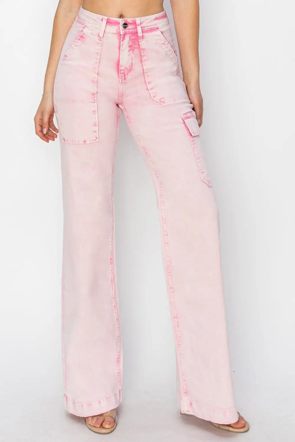 High Rise Wide Leg Cargo Pocket Denim Jeans