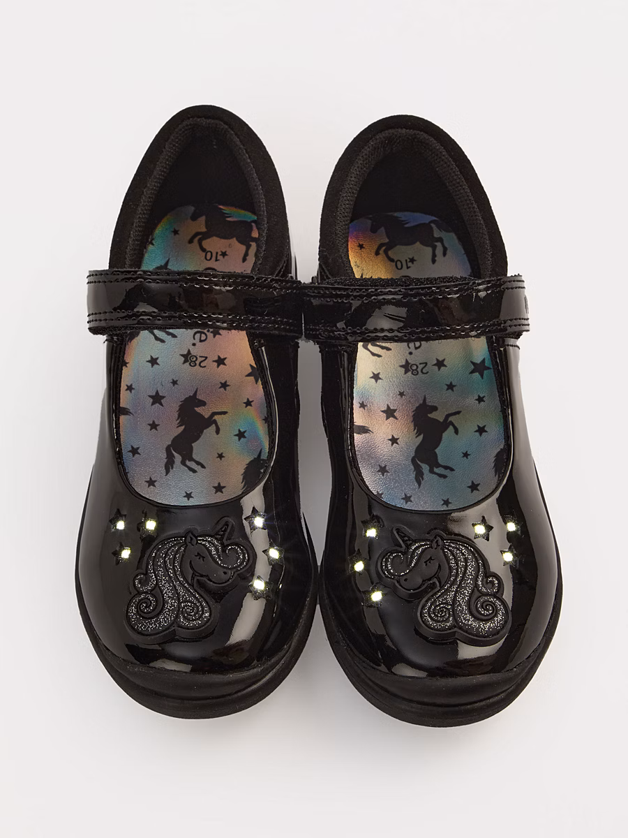 Black Unicorn Light Up Patent Mary Jane School Shoes detail 1