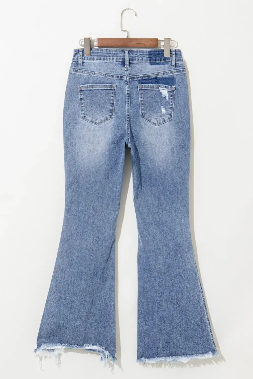 Structured Flare Leg Raw Hem Distressed Denim Jeans