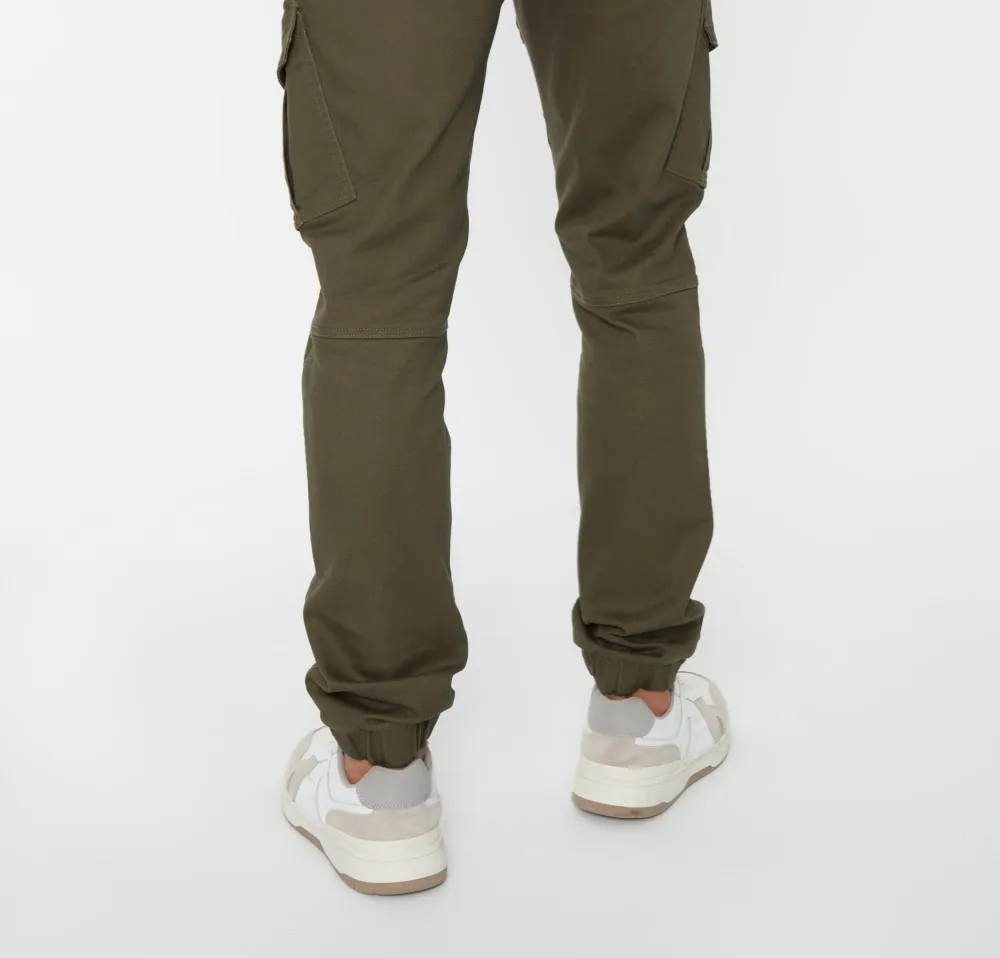 Men's Khaki Green Slim-Fit Cargo Pocket Jogger Style Pants