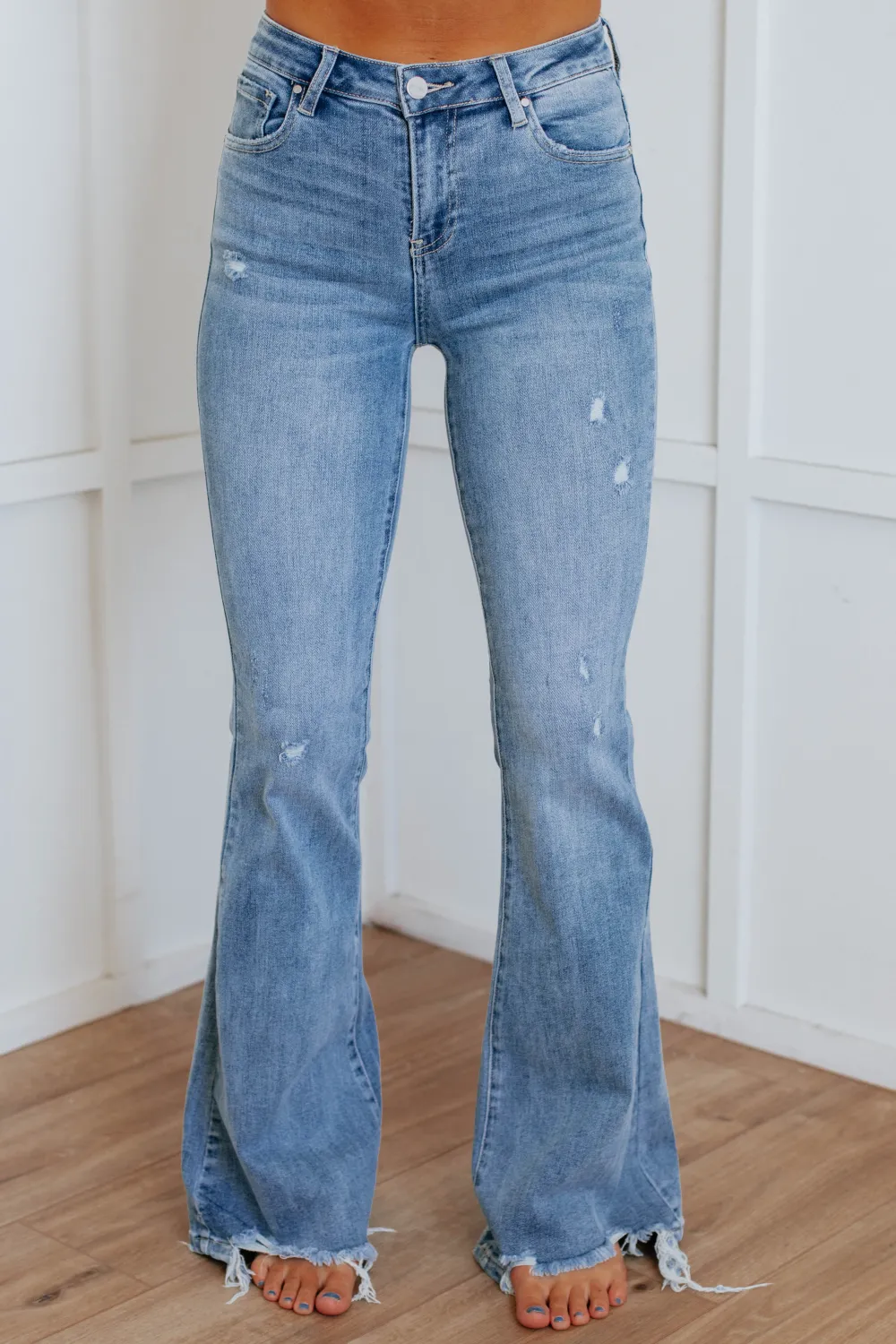 Women's High Rise Zip Fly Cotton Blend Jeans