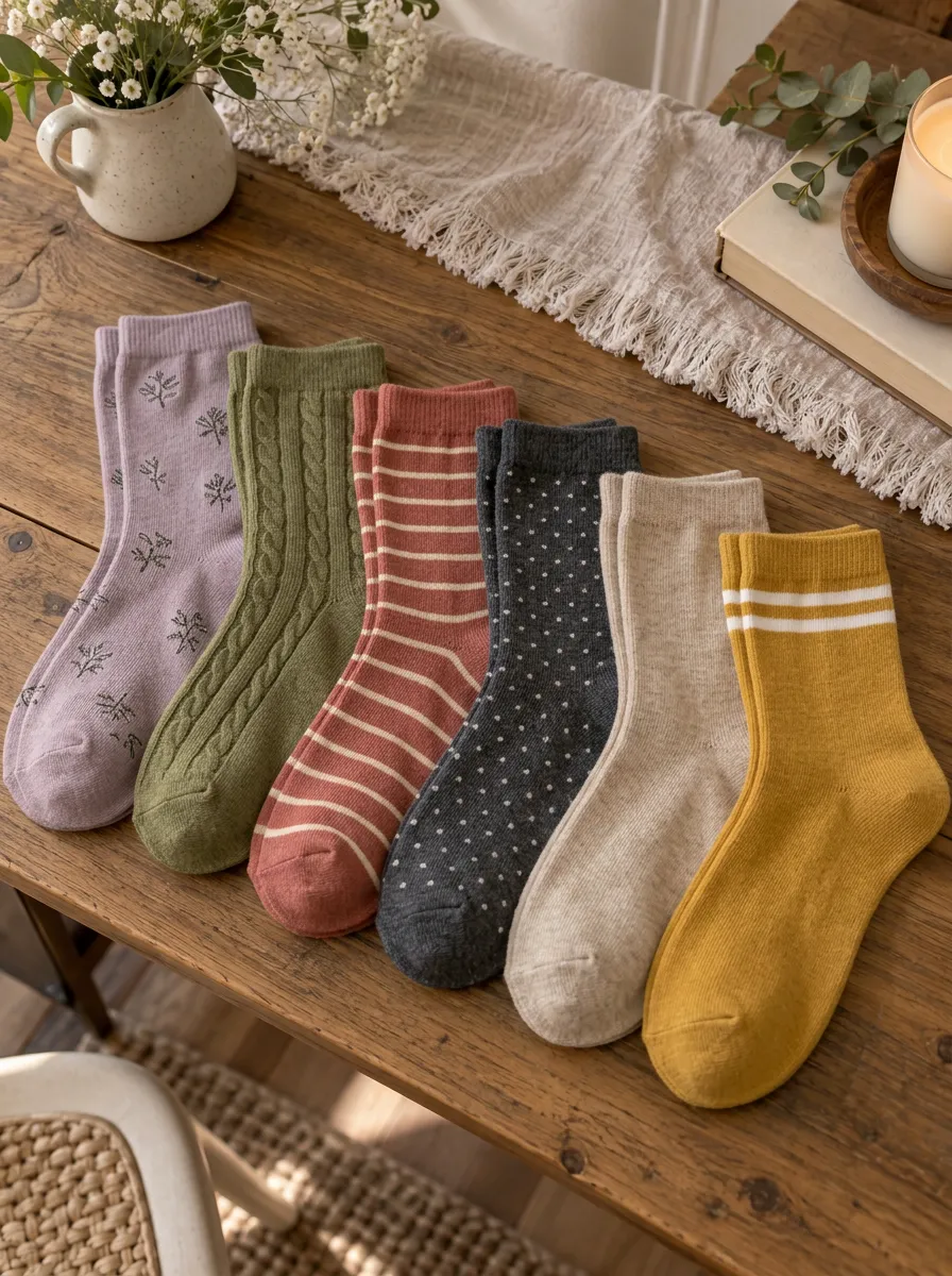 Women's Vintage Style Floral Striped Polka Dot Printed Socks Set