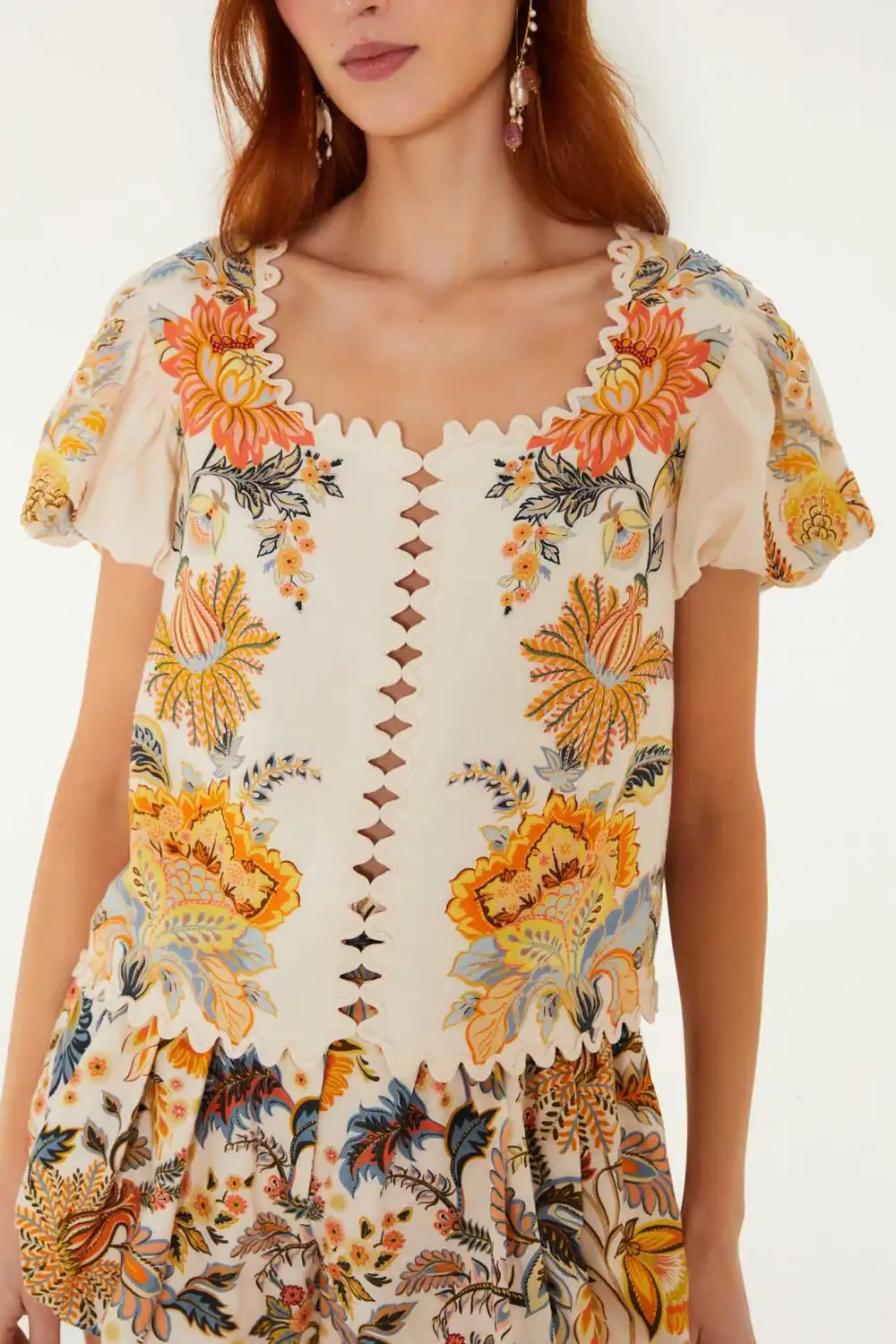 Embroidered Floral Short-Sleeve Blouse
