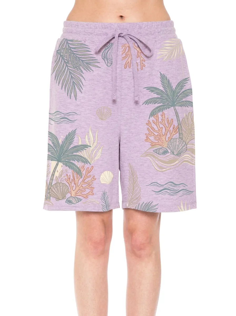 Women's Tropical Coastal Palm Tree Coral Printed Shorts