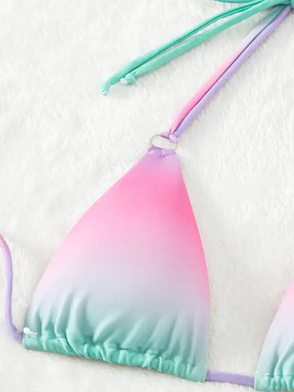 Gradient Halter Neck Strapless Mini Bikini Swim Set