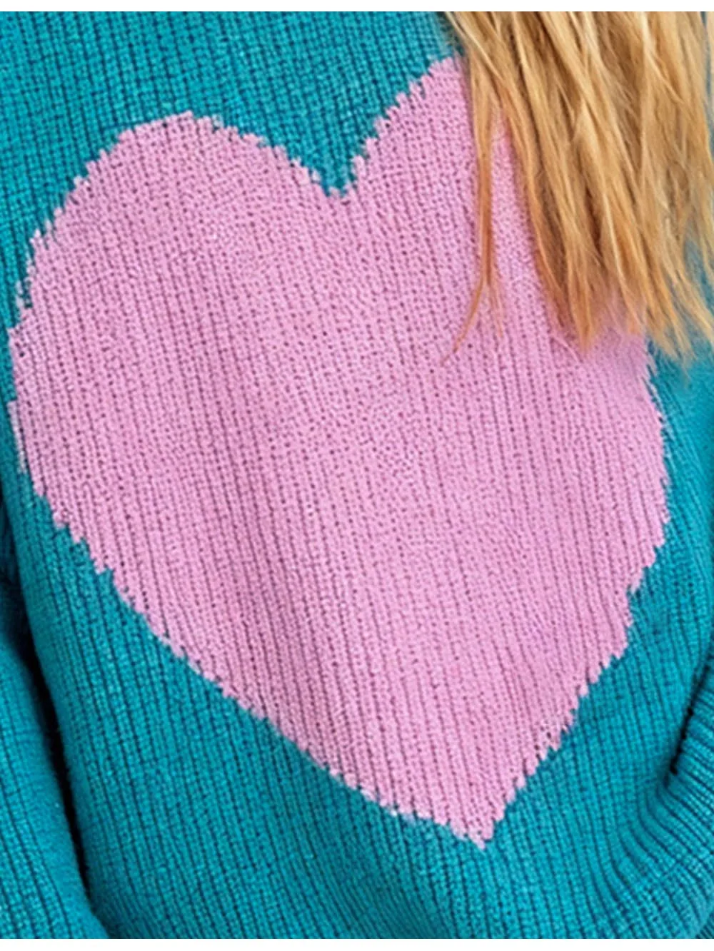 Valentine Heart Color Block Round Neck Sweater
