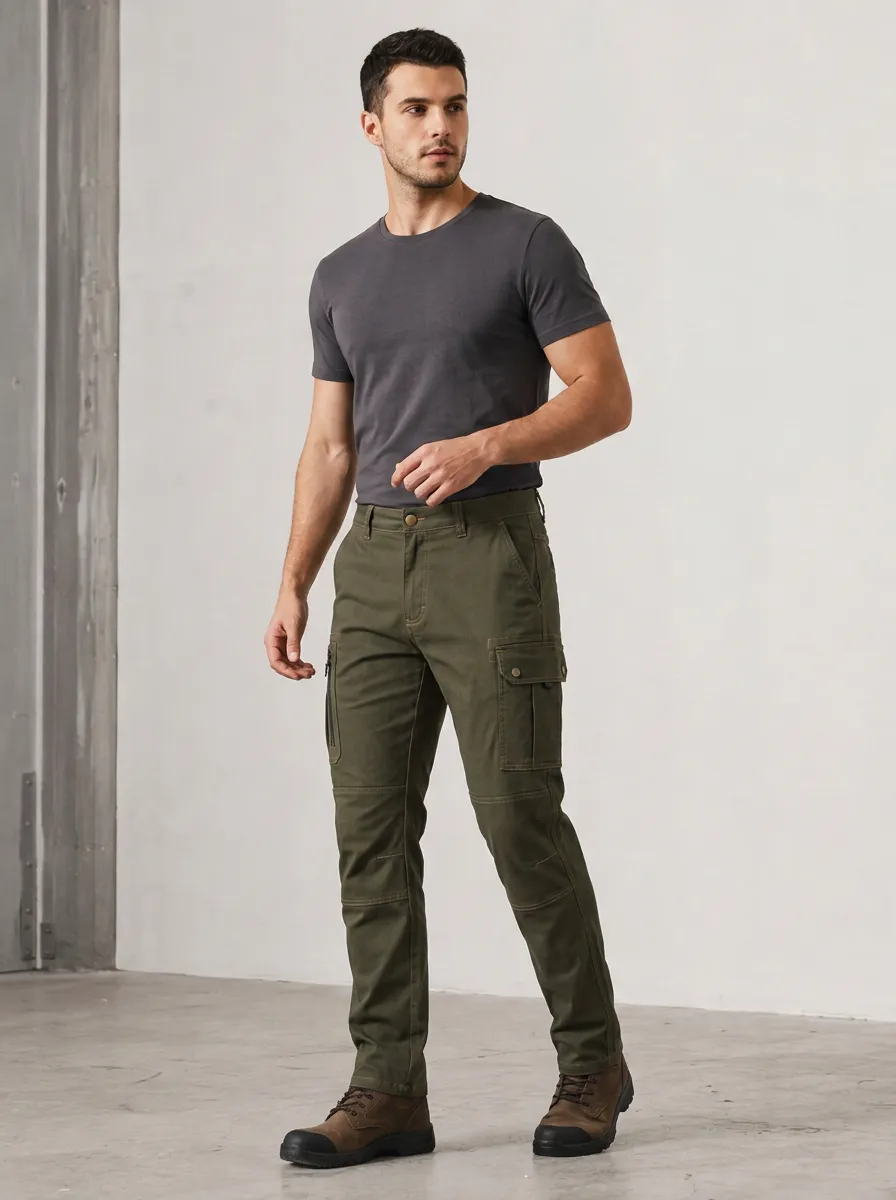 Men's Olive Green Multi-Pocket Cargo Trousers