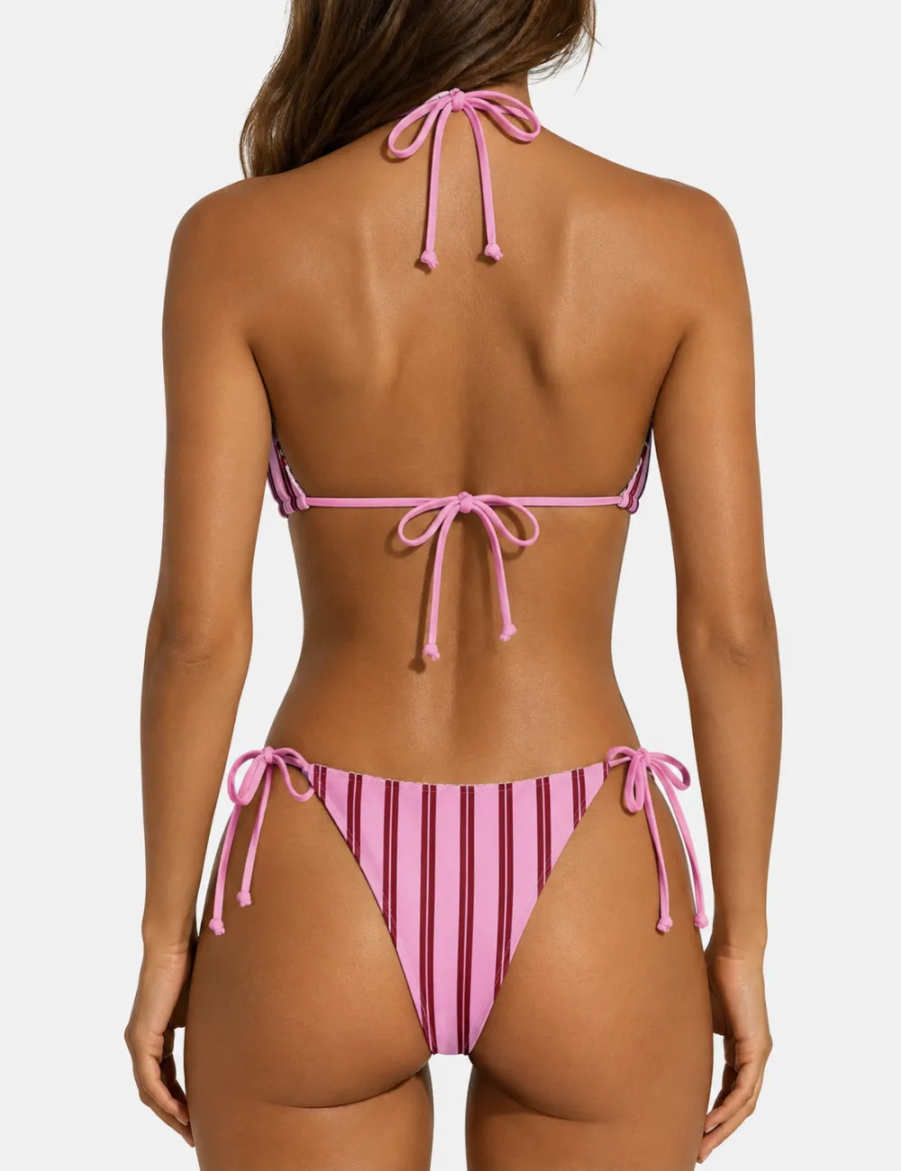 Vertical Bow Halter Triangle Piece Bikini Set