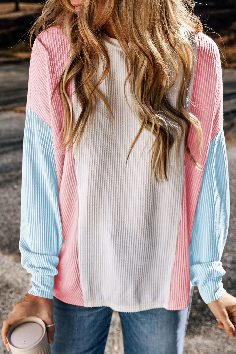 Beau Blue Block Corded Long Sleeve Top