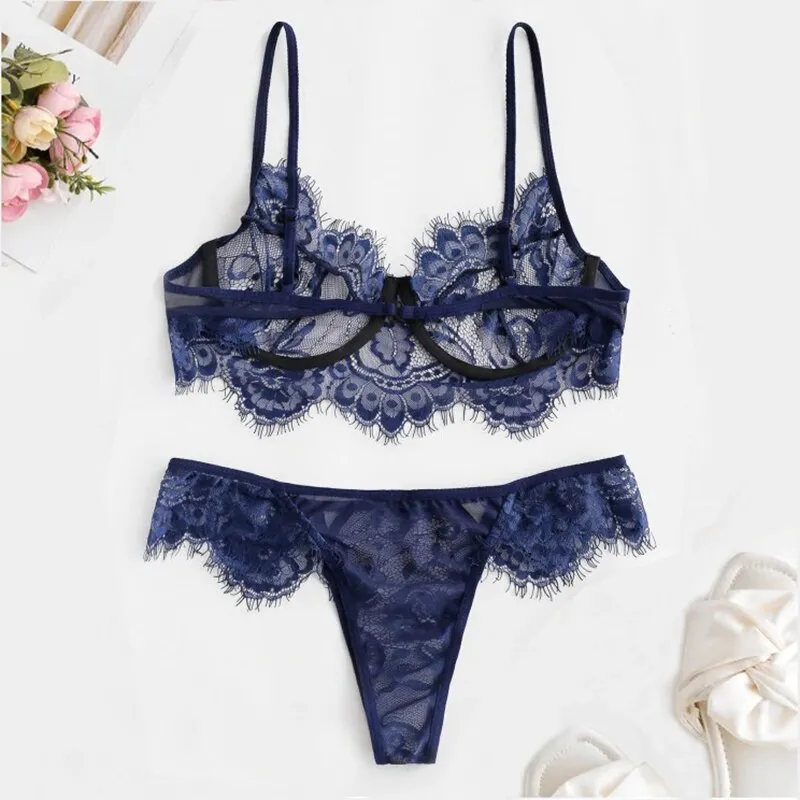 Semi-Sheer Lace Lingerie Set