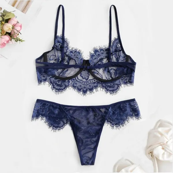 Semi-Sheer Lace Lingerie Set