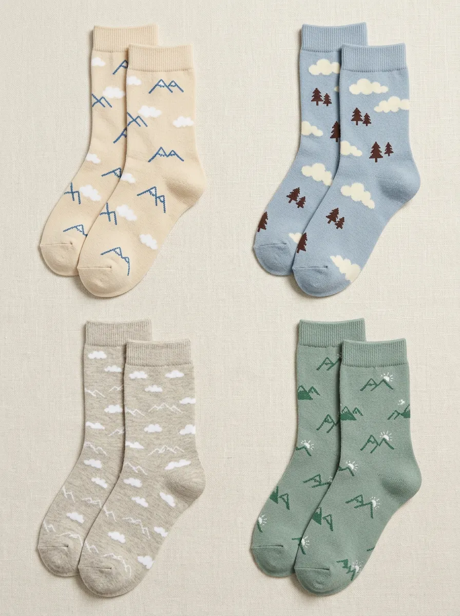 Women's Mountain Pine Graphic Crew Socks Four Pair Set