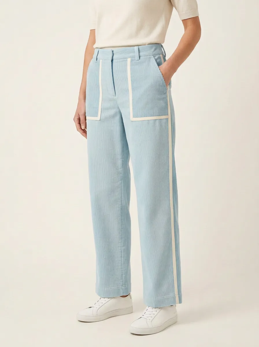 Women's Fine-Wale Patch-Pocket Straight-Leg Corduroy Pants