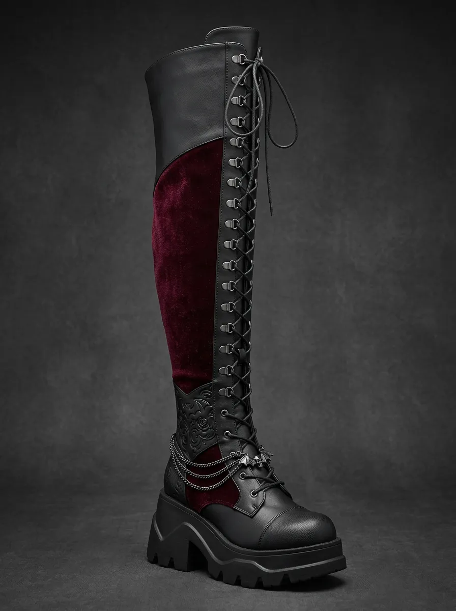 Classic Gothic Lace Velvet Lace-Up Victorian Look Women's Gothic Platform Boots