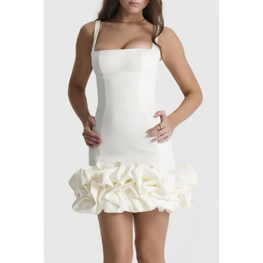 Ruched Square Neck Sleeve Mini Dress