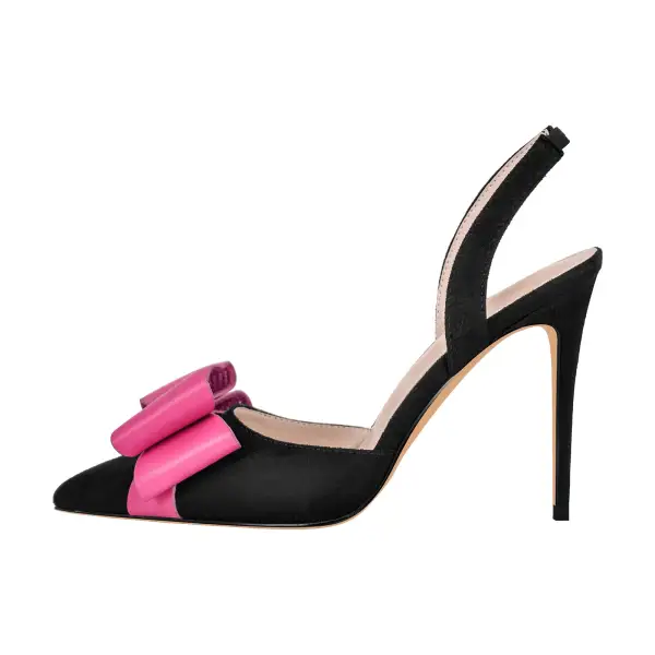 Bow Accent Pointed Toe Stiletto Slingback Pumps