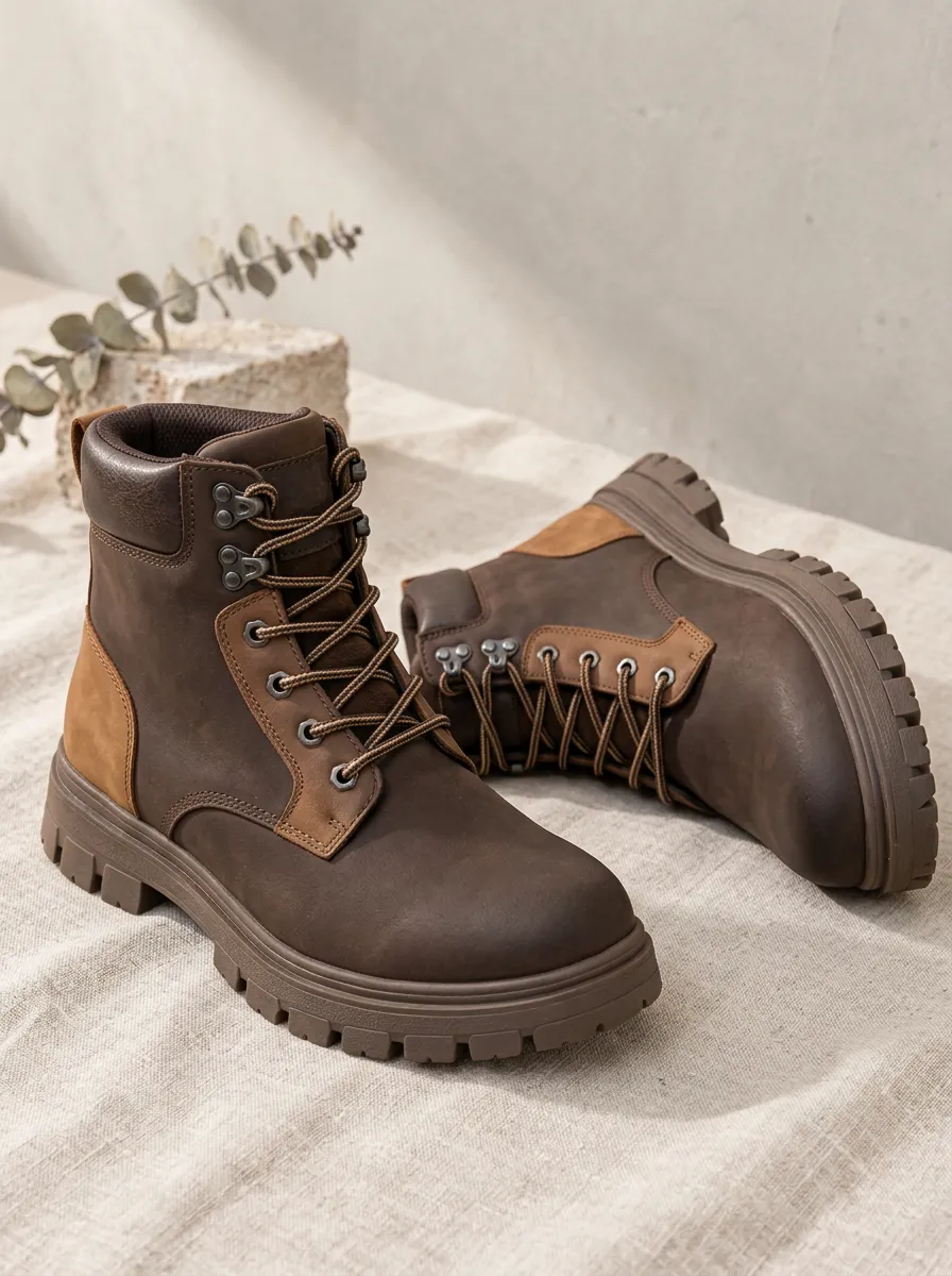 Unisex Brown Waterproof Leather Hiking Work Boots