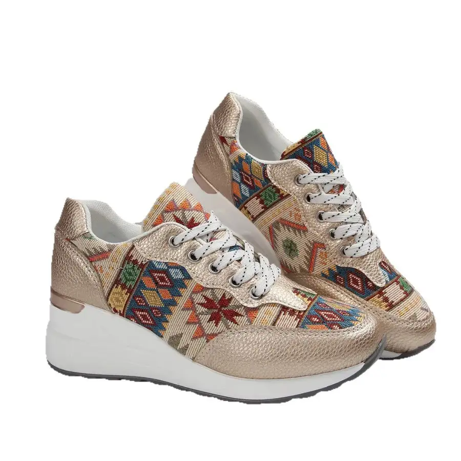 Geometric Lace Up Wedge Sneakers