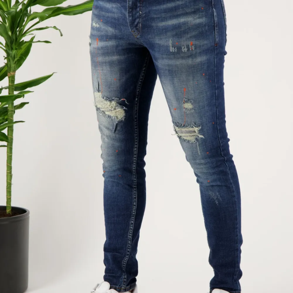 Refined Skinny Fit Paint Splatter Artistic Detail Jeans
