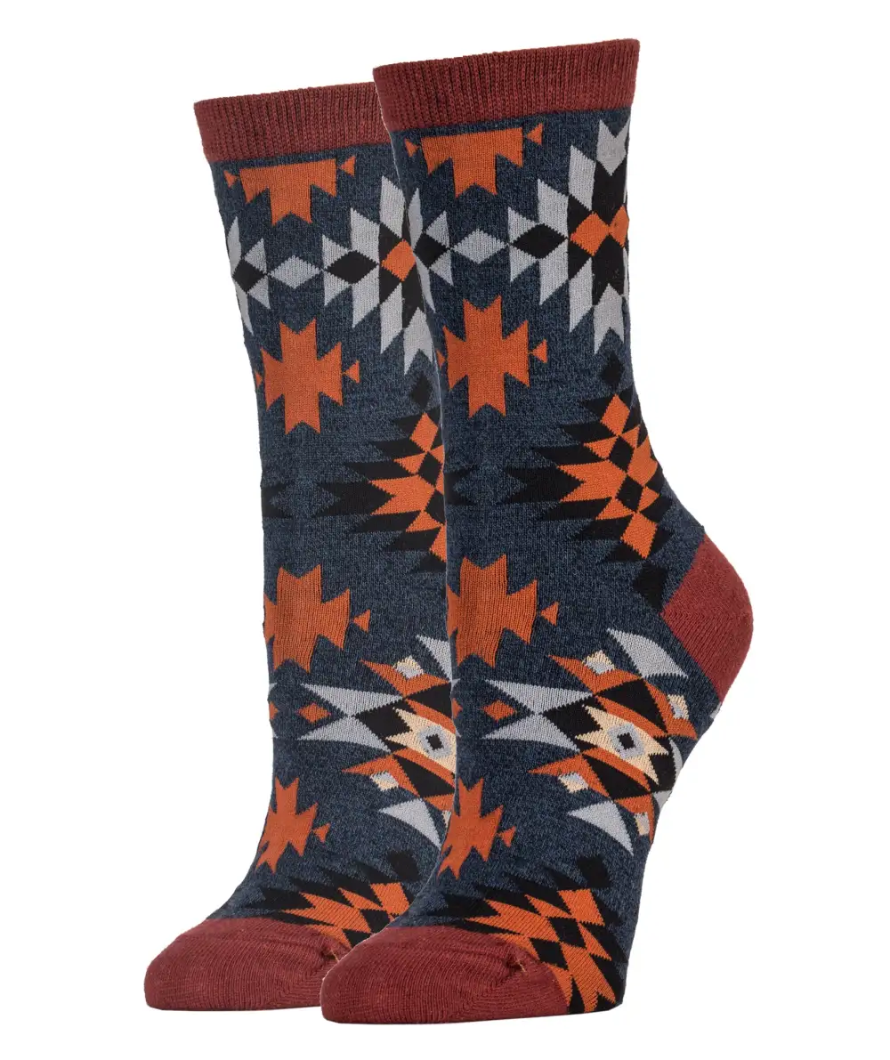 Refined Cotton Blend Floral Motif Crew Socks