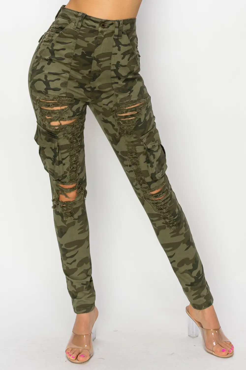 High-Rise Camouflage Skinny Cargo Jeans