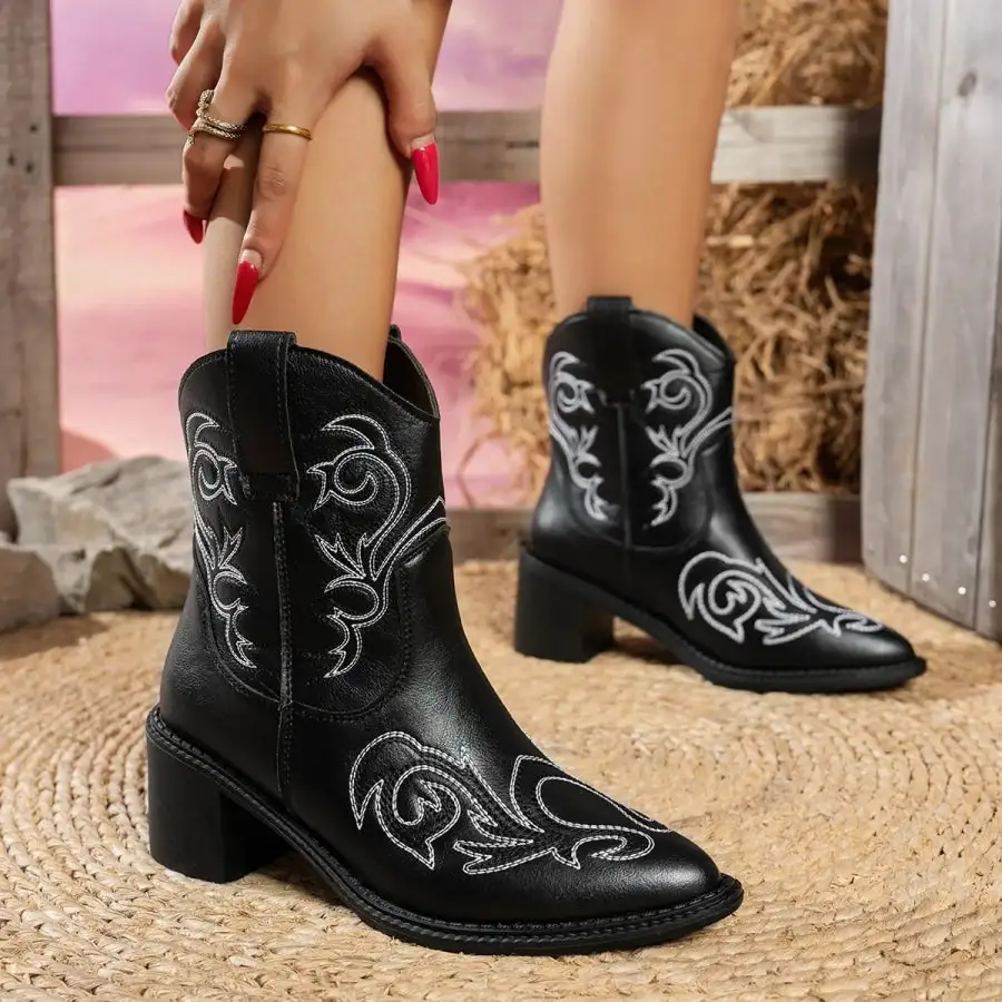 Resort Point Toe Block Heels Boots