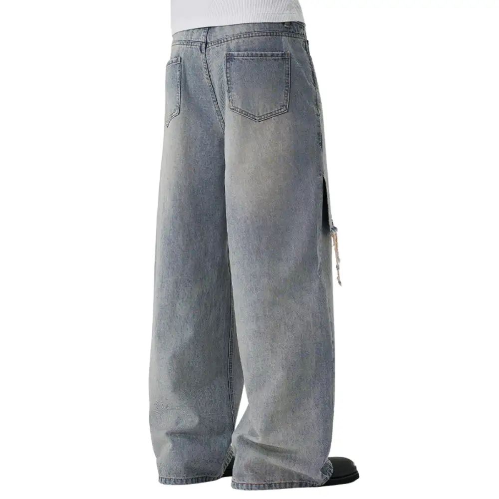 Wide Leg Baggy Distressed Denim Jeans