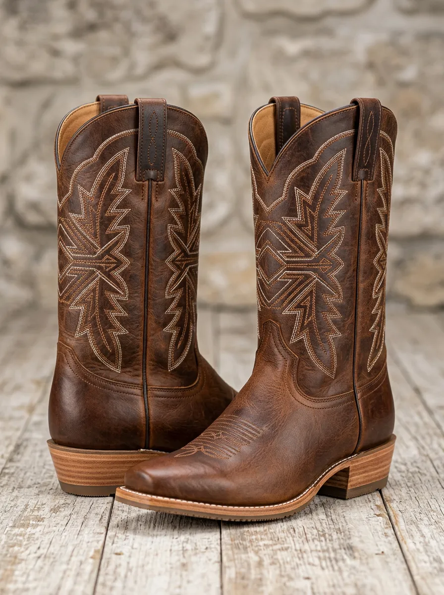Unisex Western Cowboy Embroidered Western Boots Leather