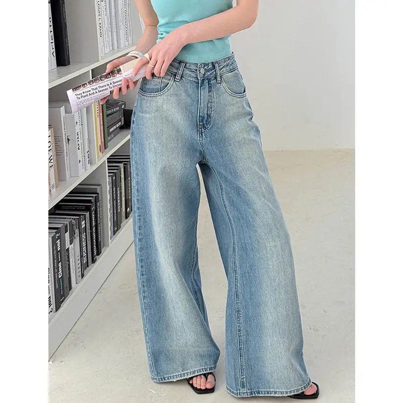 Polished Loose Straight Leg Washed Wide Jeans