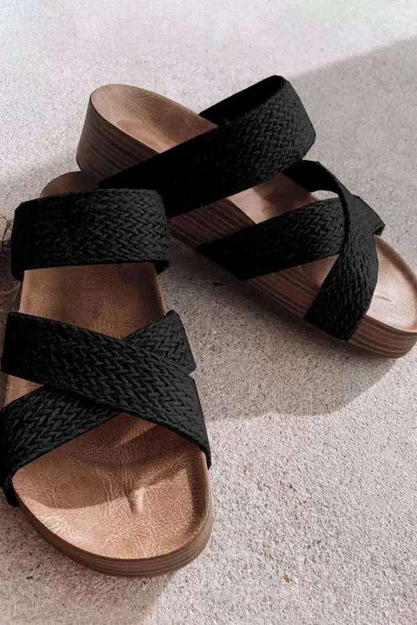 Woven Crossband Cutout Slip-On Platform Sandals