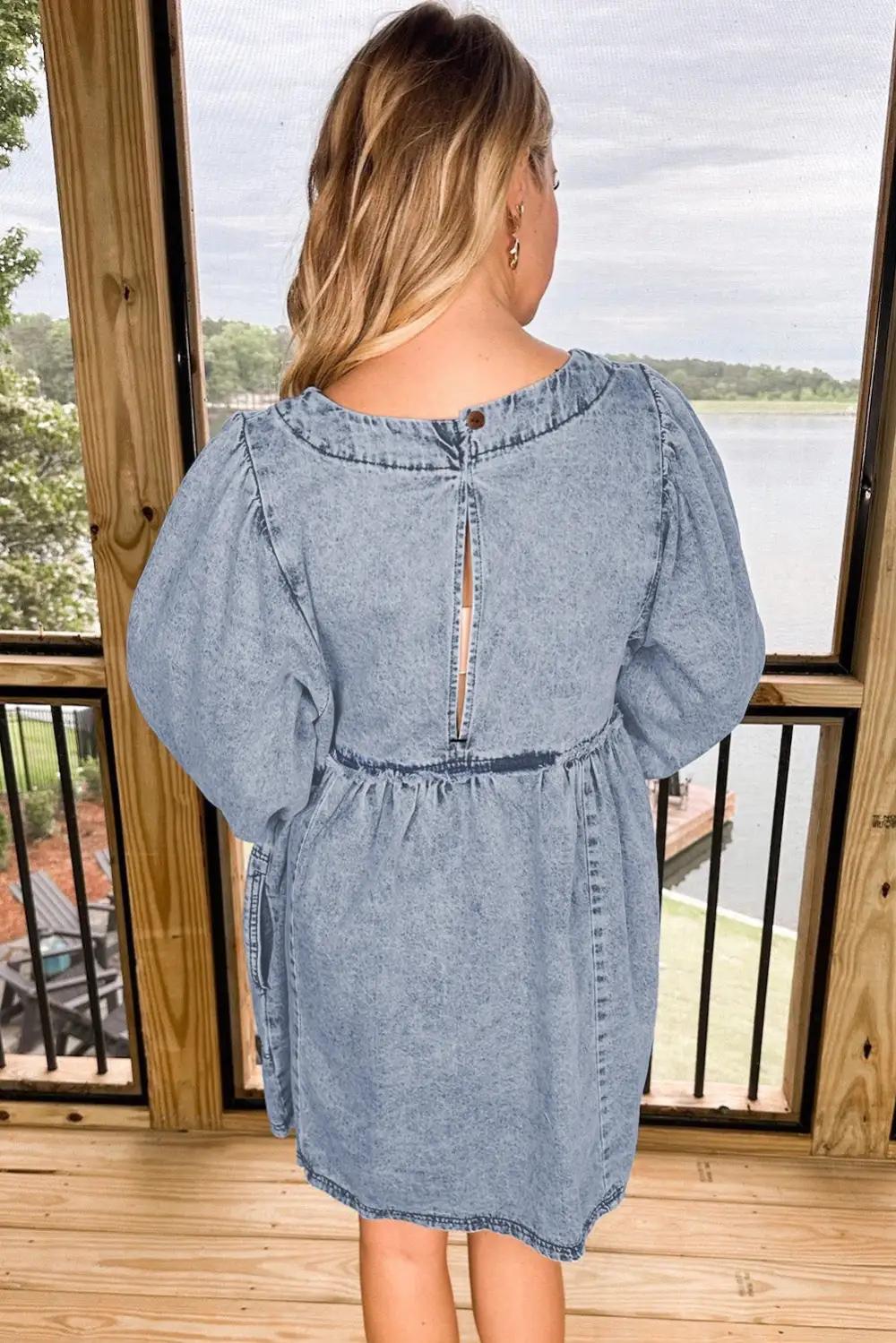 Light Wash High Waist Loose Fit Denim Mini Dress