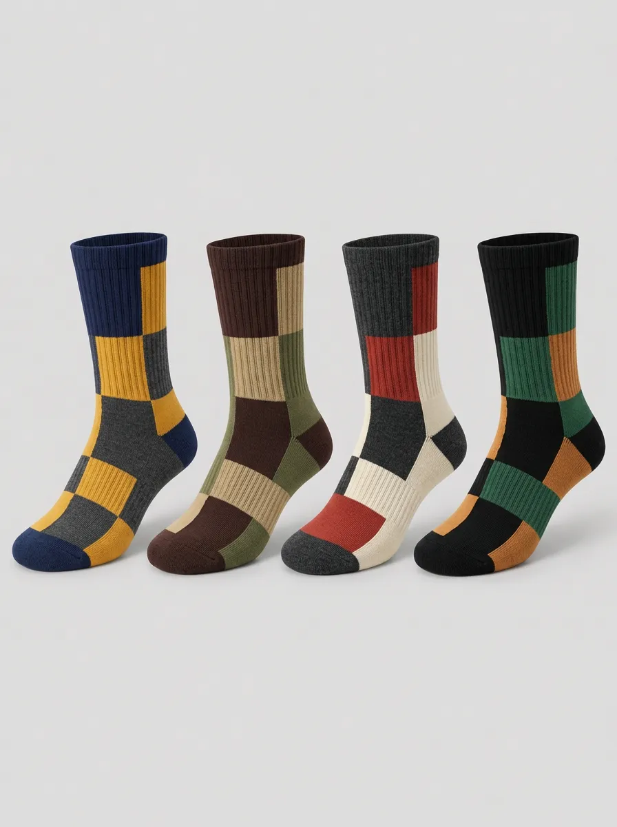 Men's Ridge Colorblock Geometric Pattern Printed Socks 4-Pack