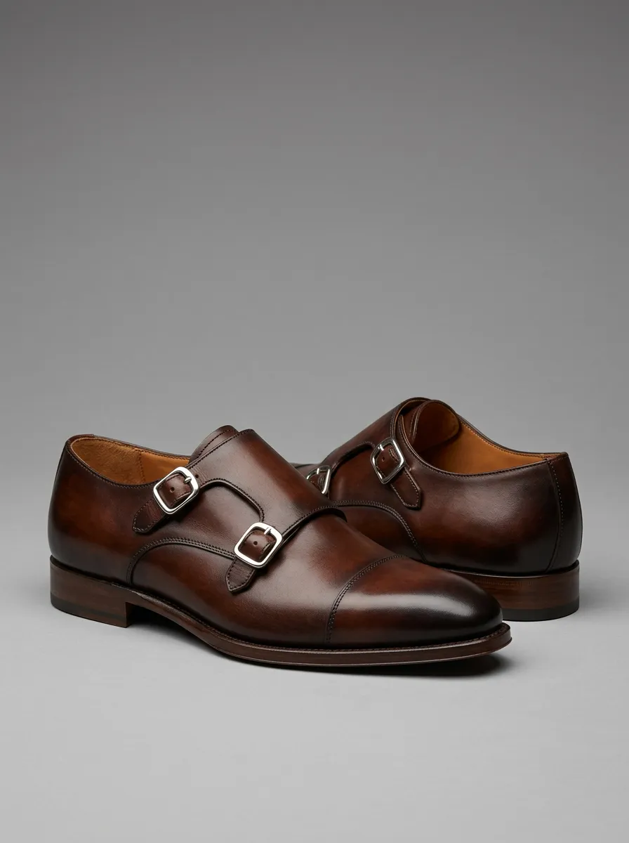 Men's Everyday Classic Leather Double Monk Strap Dress Shoes