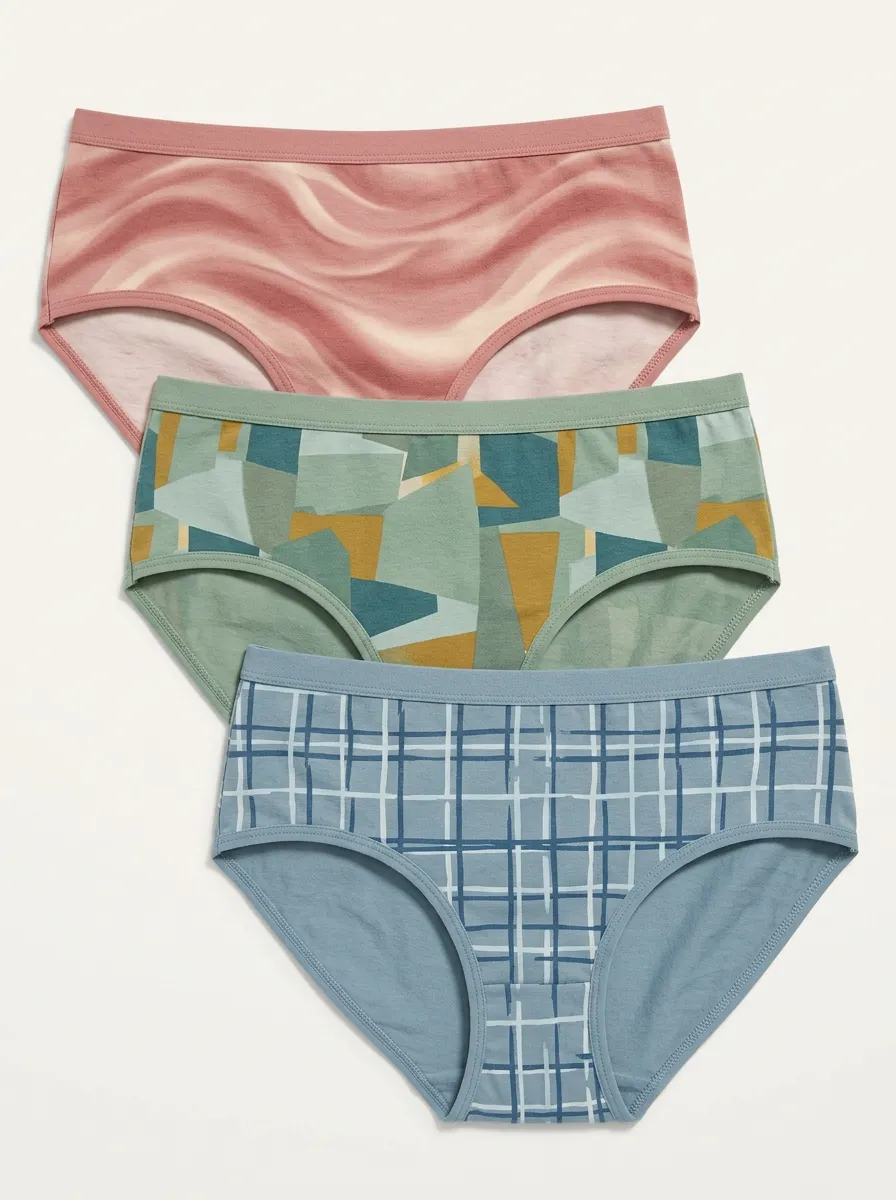 Wave Grid Bikini Printed Briefs Three Pack