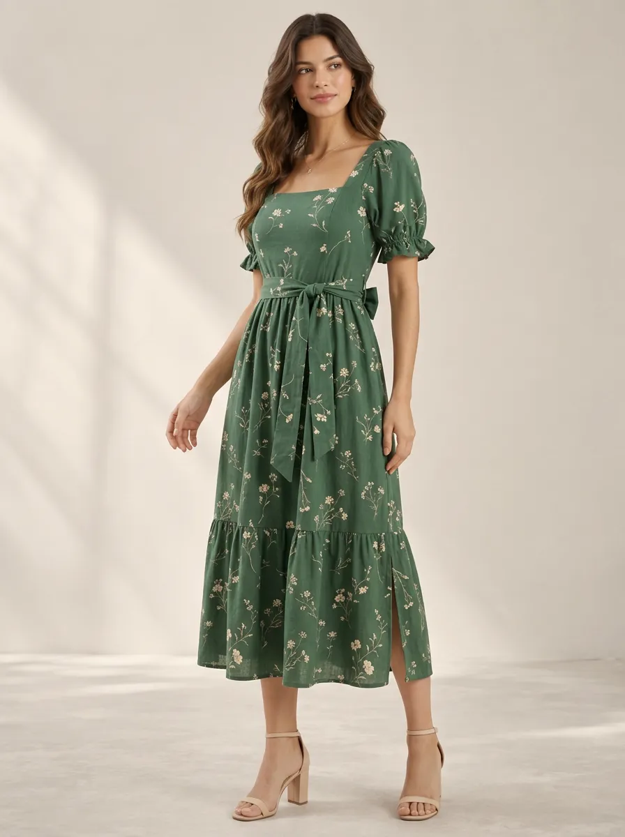 Women's Vintage Inspired Floral Inspired Floral Printed Midi Dress