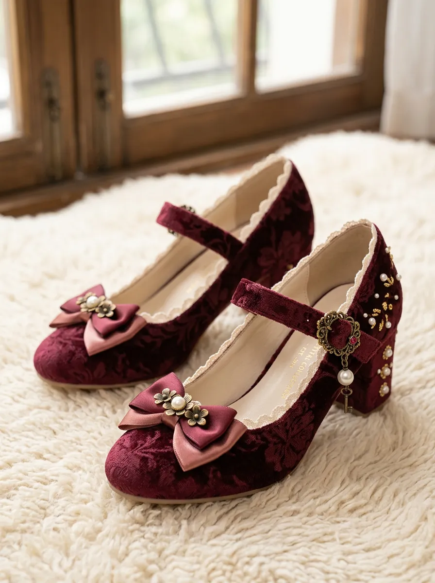 Pearl Bow Velvet Women's Bavarian Occasion Heels
