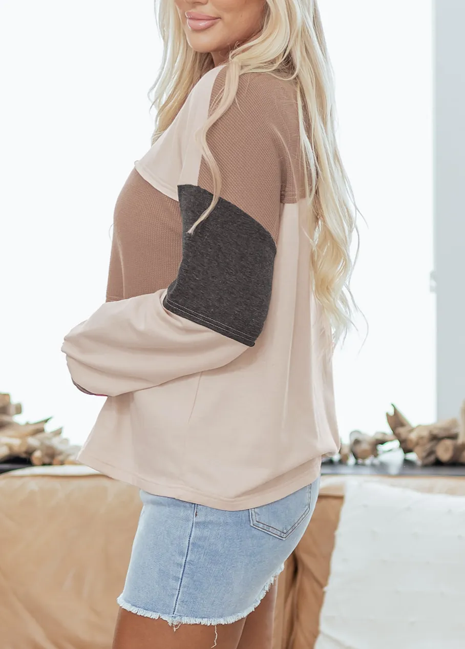 Women's Colorblock Henley Neck Loose Fit Top