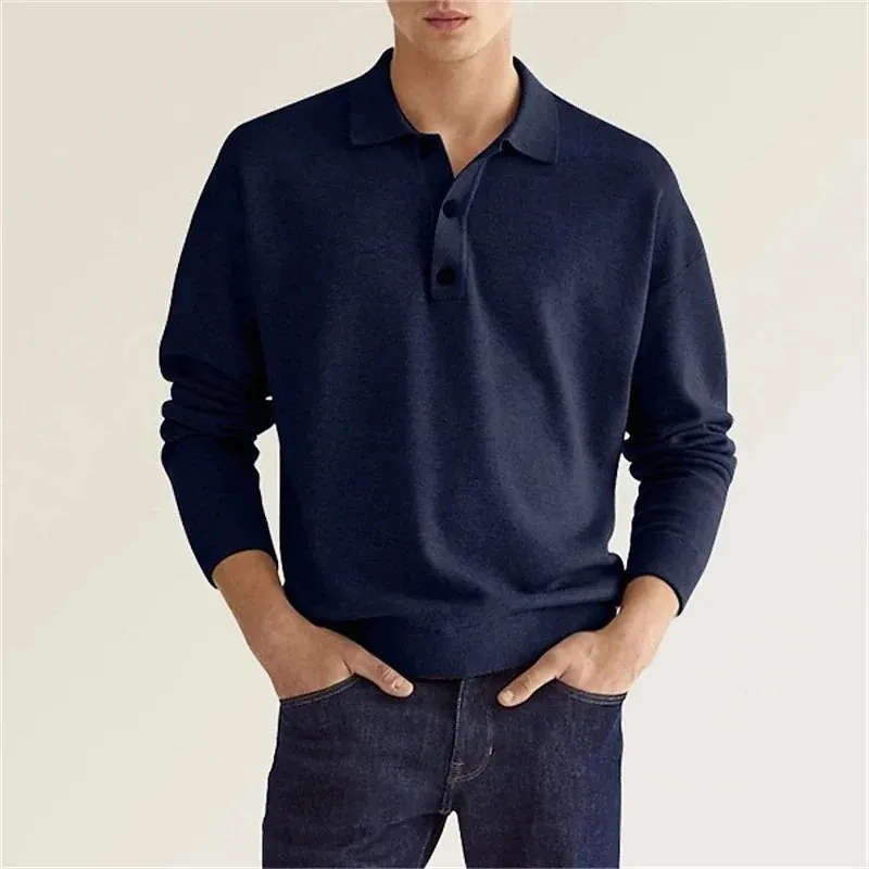 Knit Long Sleeve Polo Shirt
