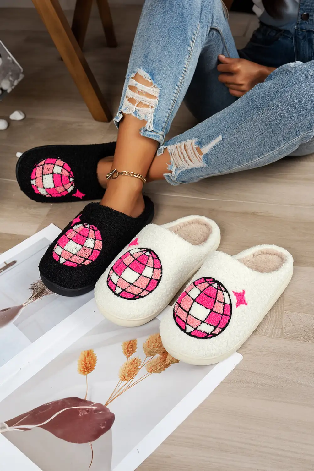 Disco Ball Plush House Slippers