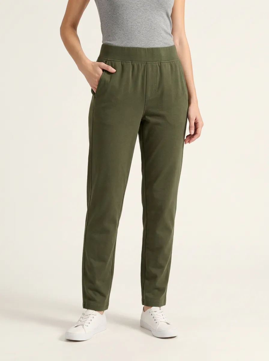 Women's Olive Green Elastic Waist Casual Pants